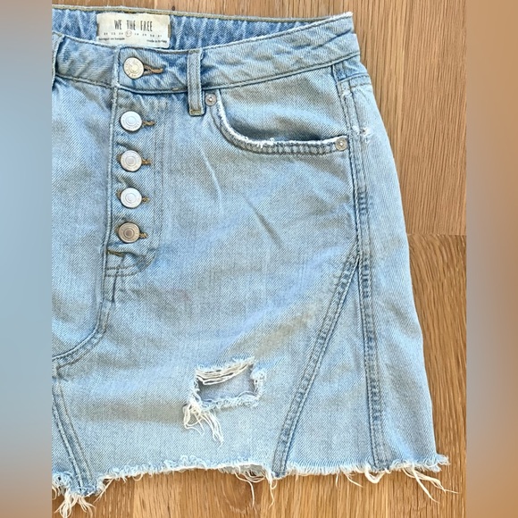 Free People, We The Free - Distressed Jean Skirt, Raw Hem, Denim A-Line, Size 27 - Picture 5 of 10